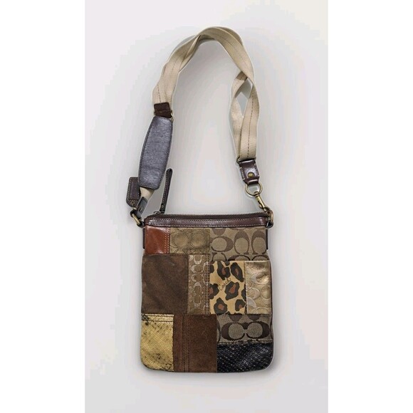 Coach Patchwork Animal Print Safari Adjustable Strap Zipper Crossbody Bag Tote - Picture 4 of 7